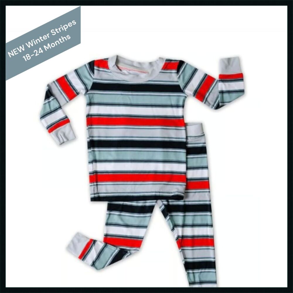 Little Sleepies Winter Stripes Pajama Set HTF 18-24 Months NIB